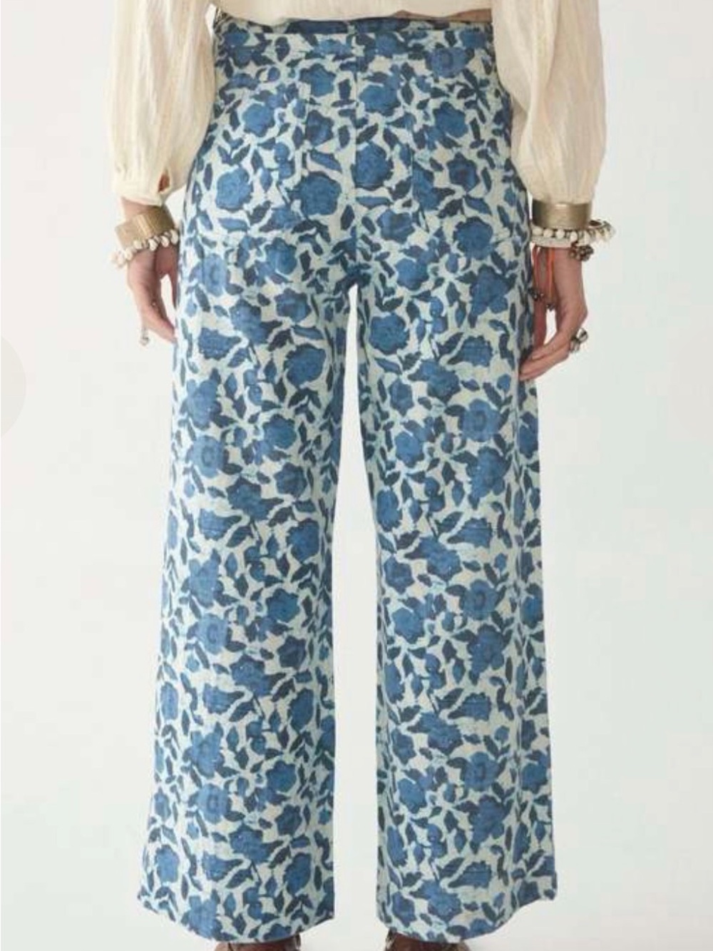 Maison Hotel Blue Floral Wide-Leg Linen Trousers - Picture 2 of 6